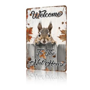 Vintage Humorous Tin Painting Welcome to the Nut House Family Funny Decoration