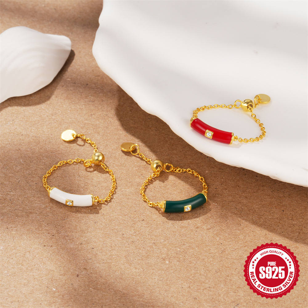 Verano nuevo estilo s925 plata esterlina pequeña barra de oro transfronteriza gota anillo de cadena de aceite personalidad femenina diseño avanzado ajustable