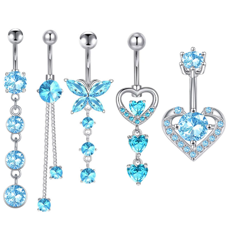 Weißer, borderoverbreiteter Bauchnabelpiercing-Ring aus Titanstahl mit Blumenmuster, langes Zirkonia-Gewinde_voghion.com