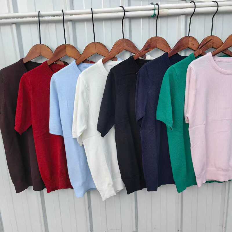 2026 Spring New Women's Fine-Spun Merino Round-Neck Half-Sleeve Casual Wool Knitwear Air-Conditioning Shirt 483007