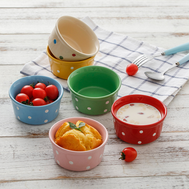 Creative Wave Point Ceramic Shufulei Household Microwave Baking Bowl Pudding Bowl Dessert Bowl Supplemental Bowl Cake Steamed Egg Bowl