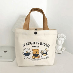 クマのキャンバスバッグ ランチバッグ ハンドバッグ キャンバスバッグ ギフトバッグ 女子学生弁当バッグ コンパクト小型ハンドバッグ