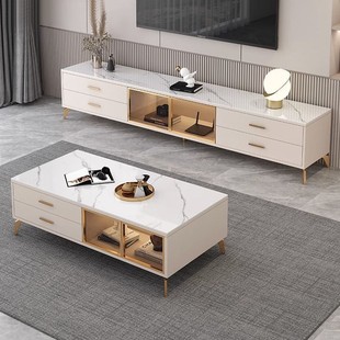 Tv Cabinet Simple Modern Cream Style Living Room Home Small Apartment Floor-Standing Light Luxury Tv Cabinet Coffee Table Combination