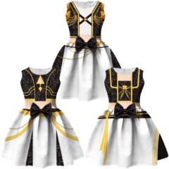 新款 跨境 K-POP:猎魔女团印花 女童连衣裙女童蝴蝶结礼服+包包