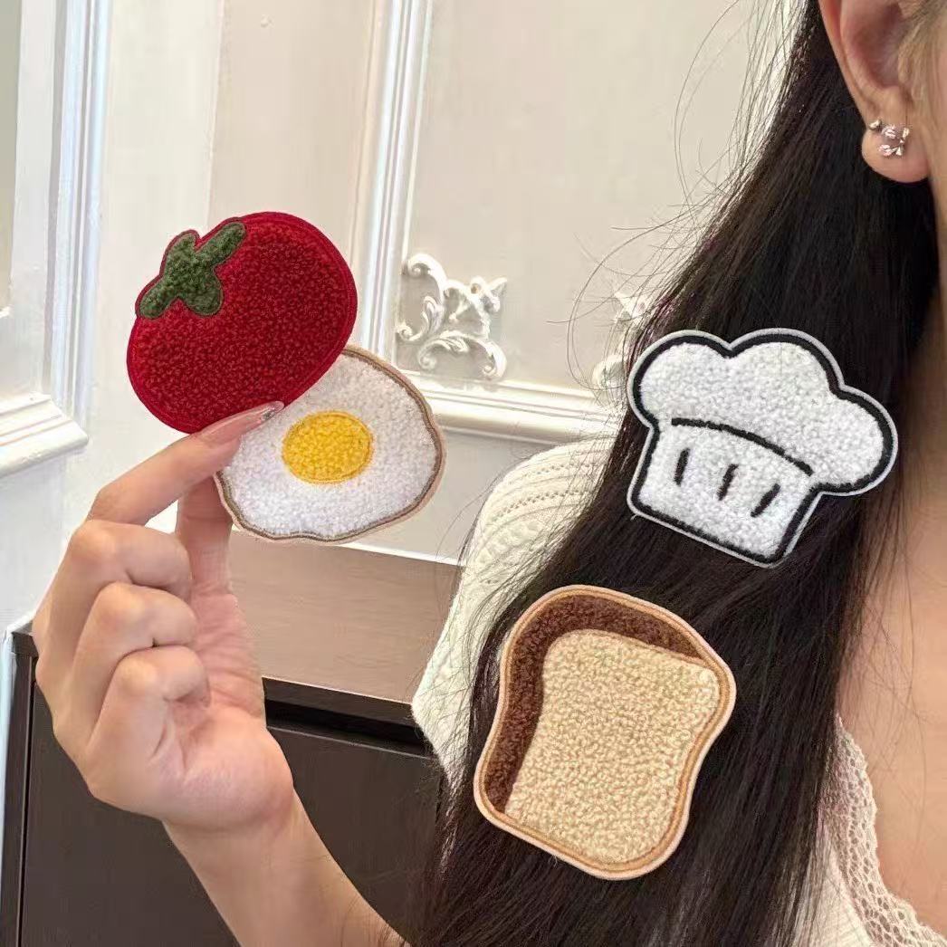 Fun and Quirky Food-Shaped Hair Clips, Soft and Cute Cartoon Chef Hat, Bread Girl Magic Stickers, Organizing Tool