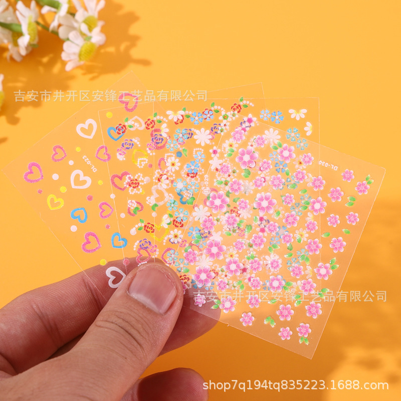 New Nail Art Stickers Summer 3D Fresh Cartoon Dopamine Heart Flower Adhesive Nail Stickers Wholesale Nail