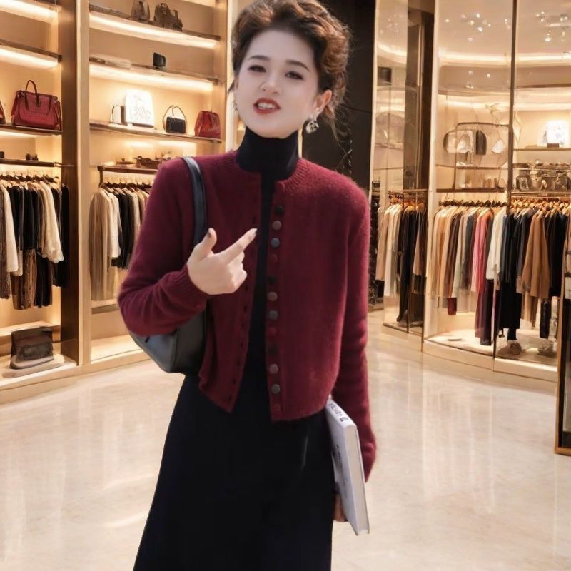 高级感洋气设计感针织开衫秋冬季新款显瘦简约毛衣女|undefined