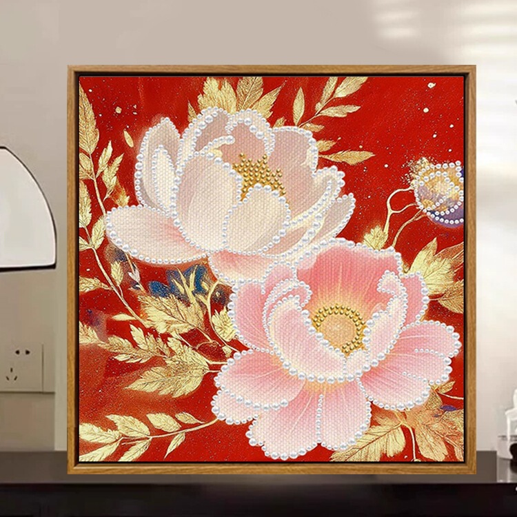 国风感珍珠画diy手工全套材料包牡丹荷花卉新中式宋锦装饰画|undefined