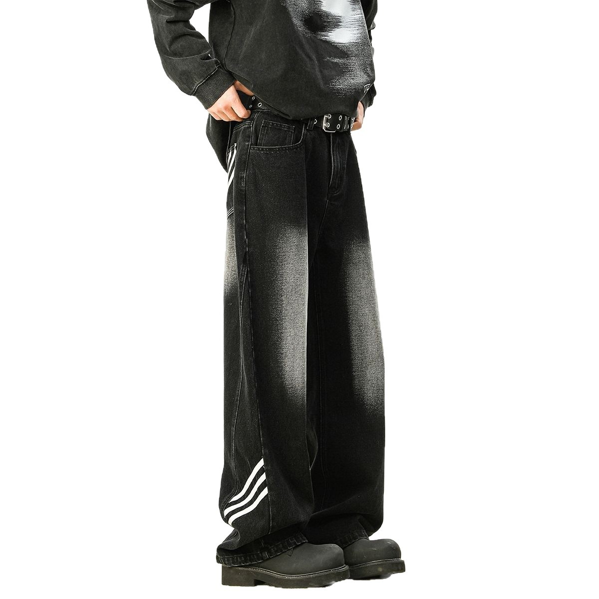 Pantalones Jeans de Rayas para Hombre de Denim, Corte Recto, para Uso Diario