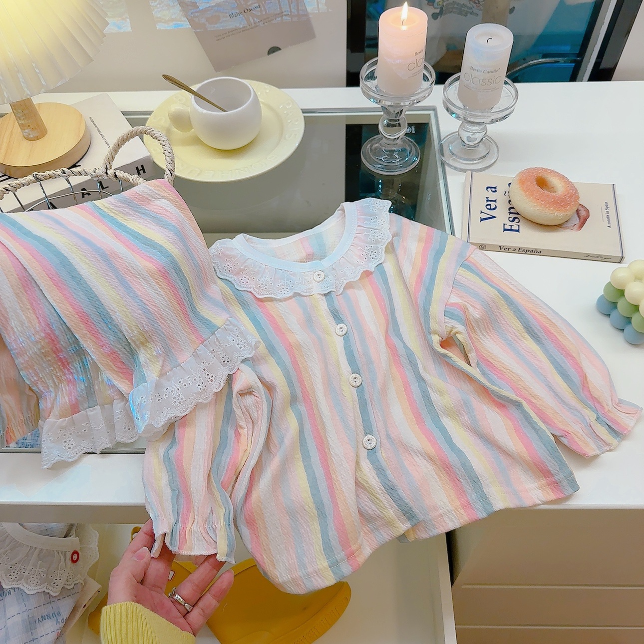 Su bebé, traje de hilo de algodón elástico para niños, cárdigan de primavera y verano, ropa de hogar para niños y niñas, ropa de aire acondicionado linda coreana