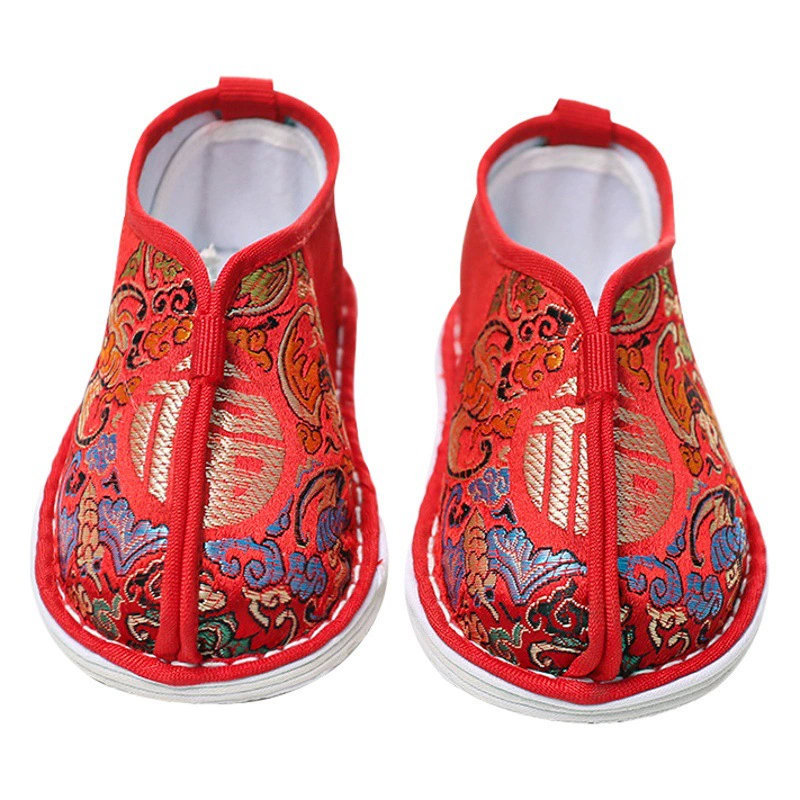 Обувь Ханьфу, китайские туфли в стиле династии Тан ручной работы с многослойной подошвой, детские туфли в древнем стиле для детей 1-3 лет, старинный пекинский китайский стиль.