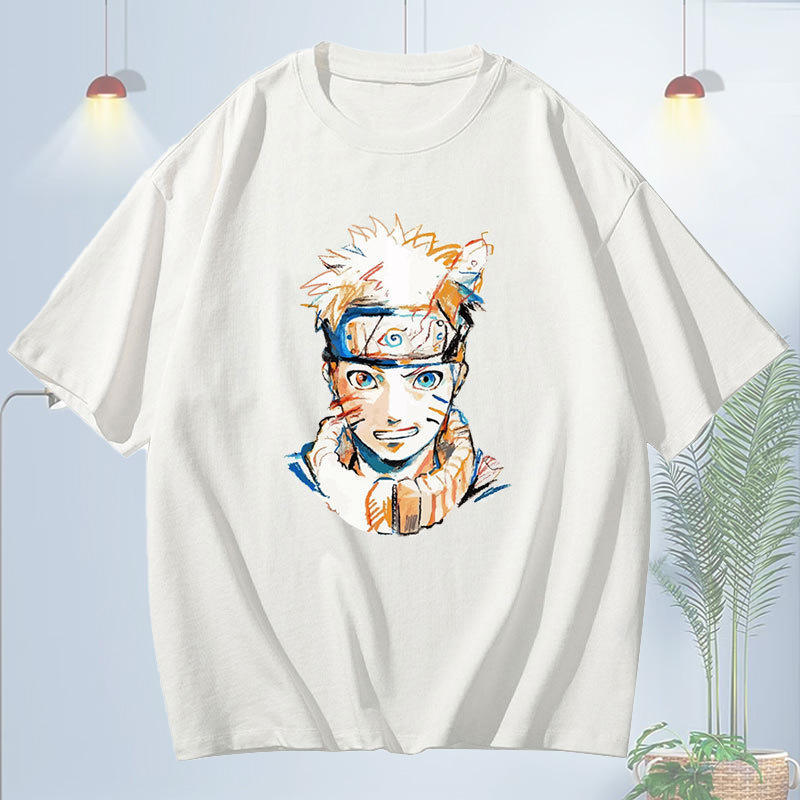 Pure Cotton Short-sleeved T-shirt Trendy Huo Shadow Anime Naruto Crayon Portrait Pure Cotton Short-sleeved T-shirt Summer Sports Shoulder-drop Style