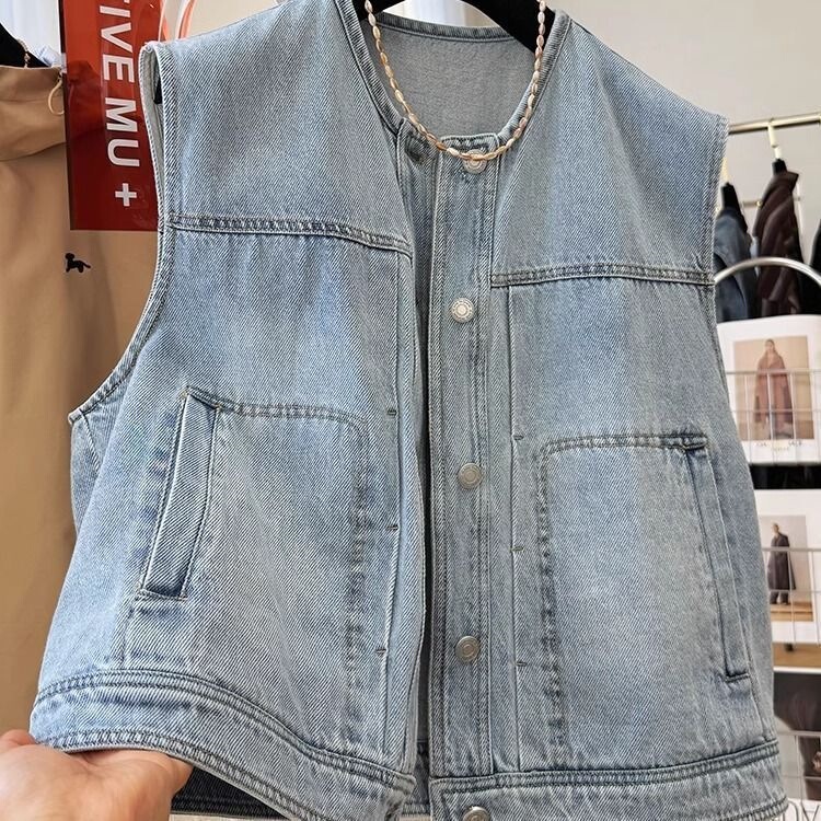 European and Korean New Style Denim Jacket for Women, Short and Loose Fit, Spring and Summer Design, Unique Vest, Shirt, Top, Versatile