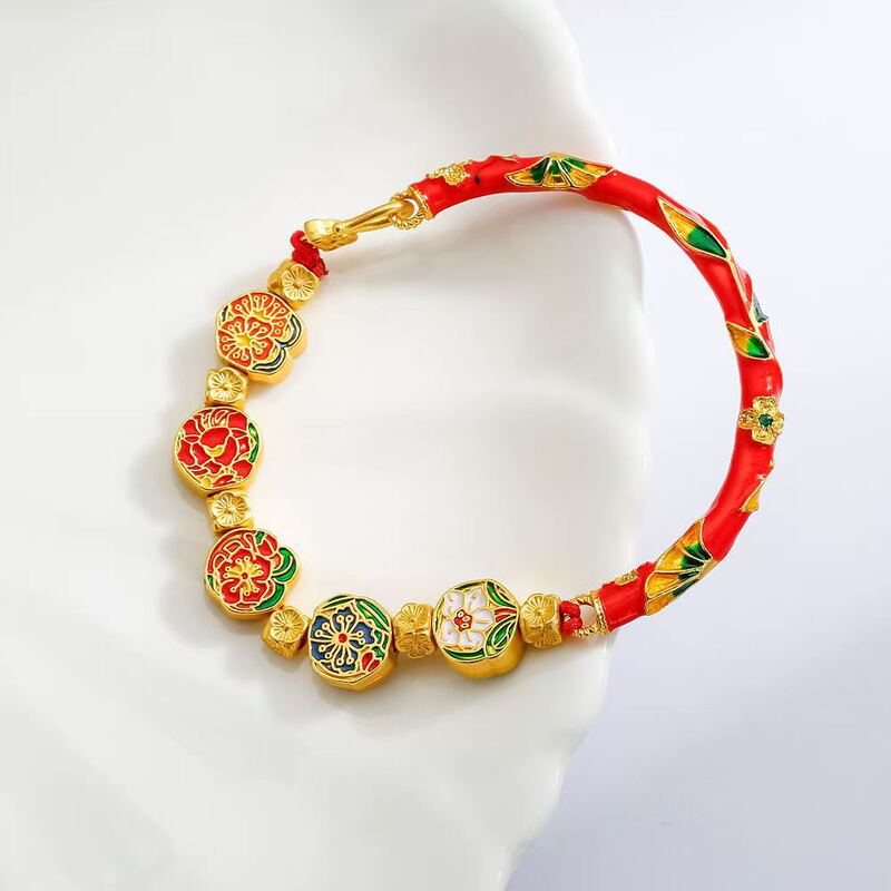 Guochao Shajin December birthday flower retro DIY accessories burnt blue rose lotus perforated bracelet beads