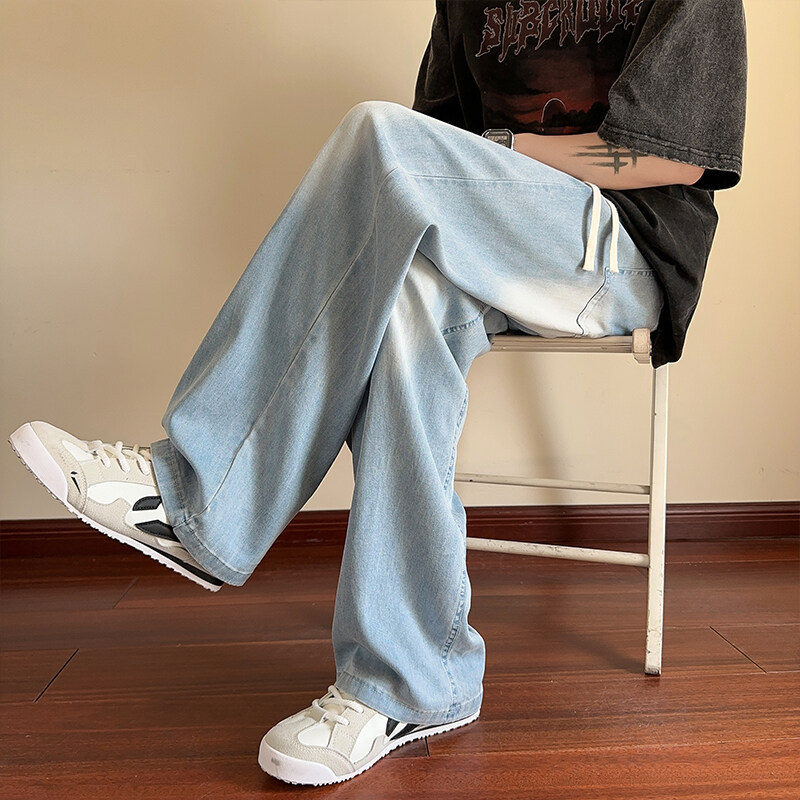 Ice Silk Jeans Men's Summer Thin Loose Straight Wide Leg Pants Boys 2025 New Youth Men's Pants
