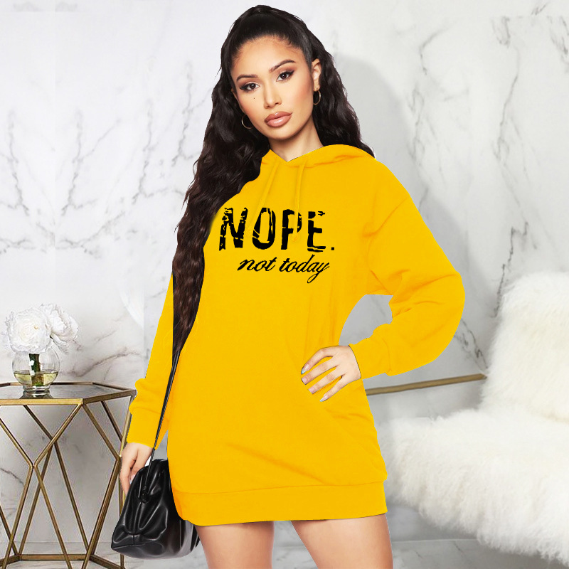 Sweater Women Autumn Winter Nope Printed Hooded Mid Length Top Short