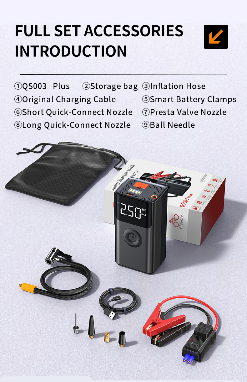 Car Emergency Start-Up and Inflation Multi-Function All-In-One Device, Power Bank Tire Inflator, Emergency Lighting Power Bank