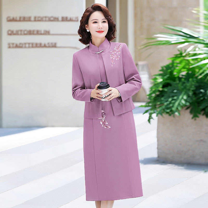 中老年妈妈春秋太太连衣裙两件套高贵喜庆婆婆婚宴装气质结婚礼服|undefined