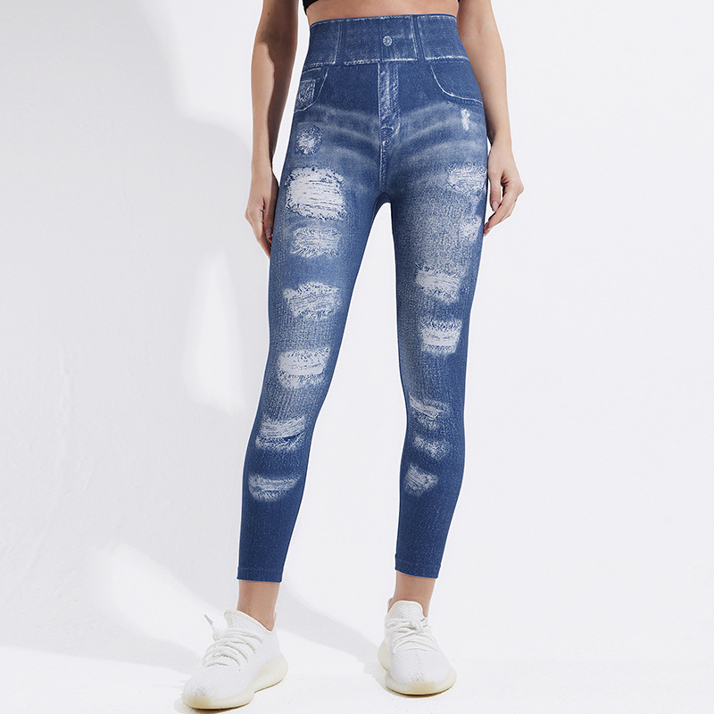 Impresión digital de jeans pantalones de calzado de cintura alta de mujeres pescado de hiera fitness nueve pantalones deportivos leggings ajustados