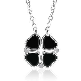 Natural A Jade Ink Four-leaf Clover Chain Iceseed Jade Stone S925 Silver Inlay Pendant Women's Necklace Jade Pendant