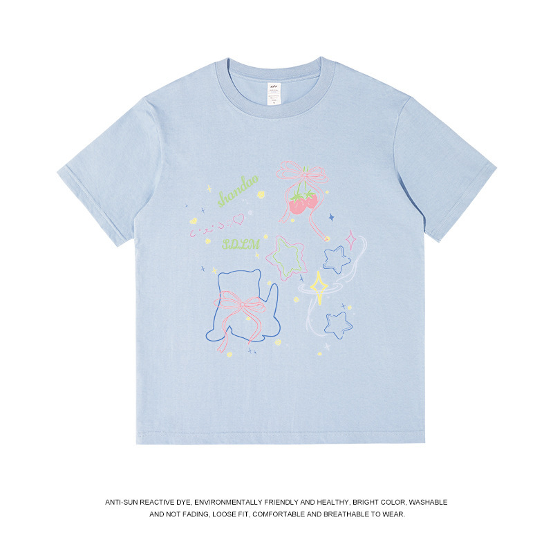 メンズファッションブランド 純綿プリントTシャツ メンズ 夏 カジュアル 丸首 ゆったり 半袖 レディース ドーパミン風 万能トップス|undefined
