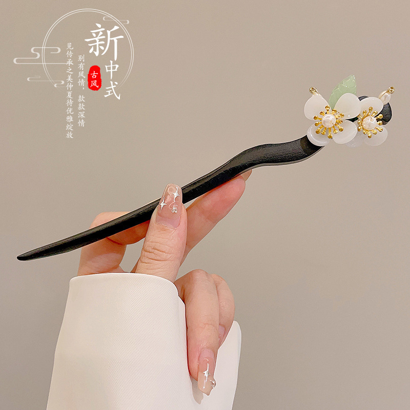 中国风韵味！国风桃木花朵发簪！新中式高级感盘发钗子气质发饰|undefined