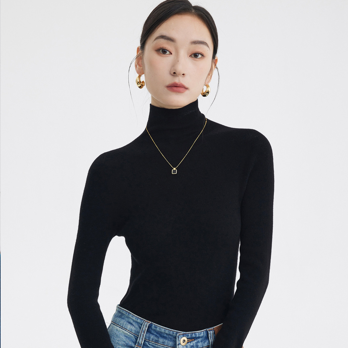 洗濯機で洗えるシームレス18針精編ニットベースレイヤー100%ピュアファインウールセーター女性用秋冬ハイネックセーター