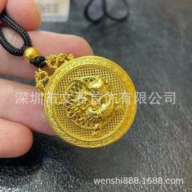 工厂承接黄金古法 花丝锁包吊坠  纯银古法金吊牌摆件 可来图加工