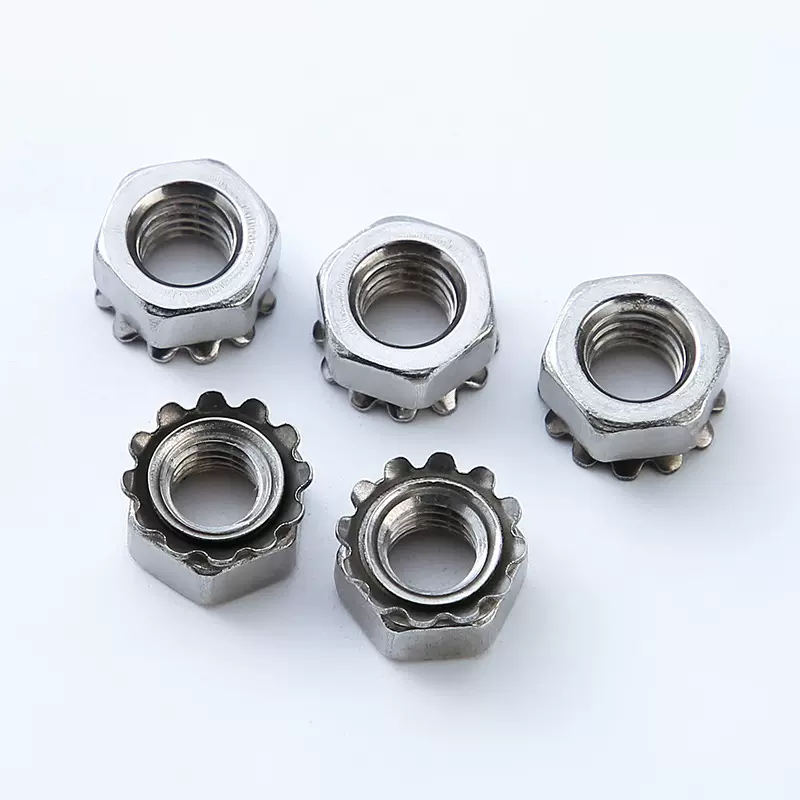 304不锈钢帽防松花齿K帽六角螺母带齿锁紧螺帽六角K型螺丝