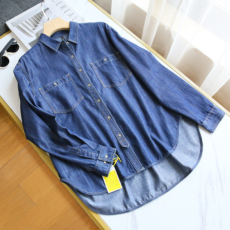 Cabinet price 699 ~ retro style dark blue Denim shirt women's long sleeve loose Korean style spring and autumn shirt jacket