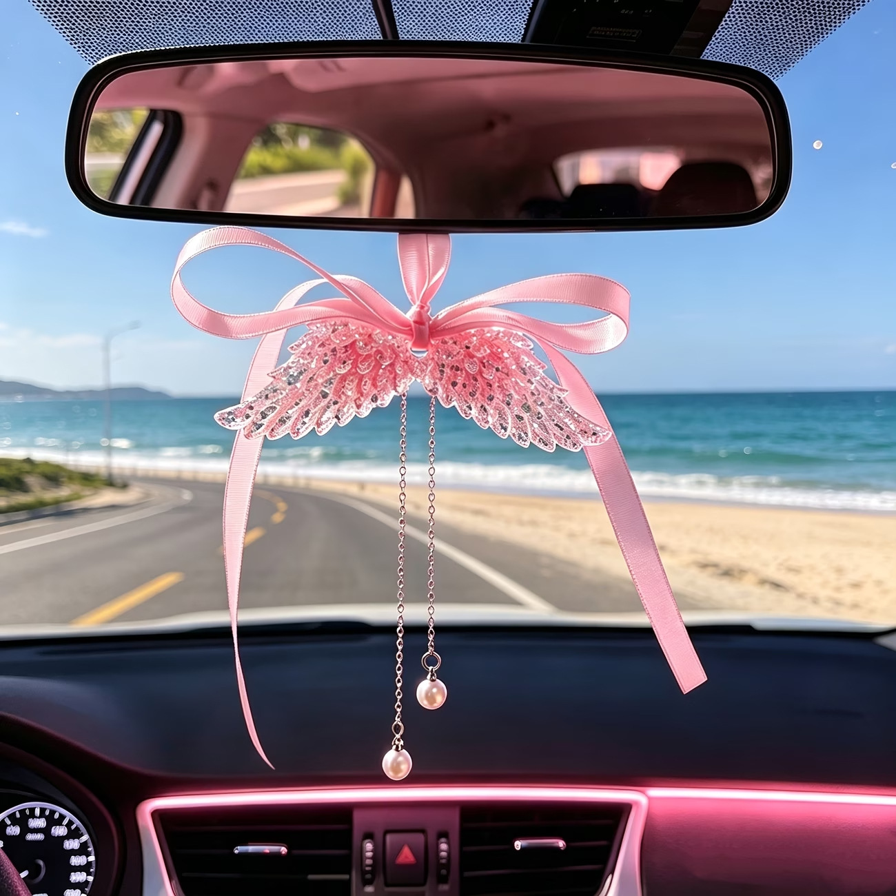 Ins Angel Wings Car Pendant Car Interior Decoration Pendant Rearview Mirror Hanging Ornament Female Car Decoration