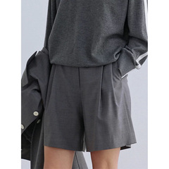 Fac*dePATTERN テンセルウール スーツショーツ レディース 25ss 春夏 伸縮性ハイウエスト ワイドレッグ カジュアルパンツ