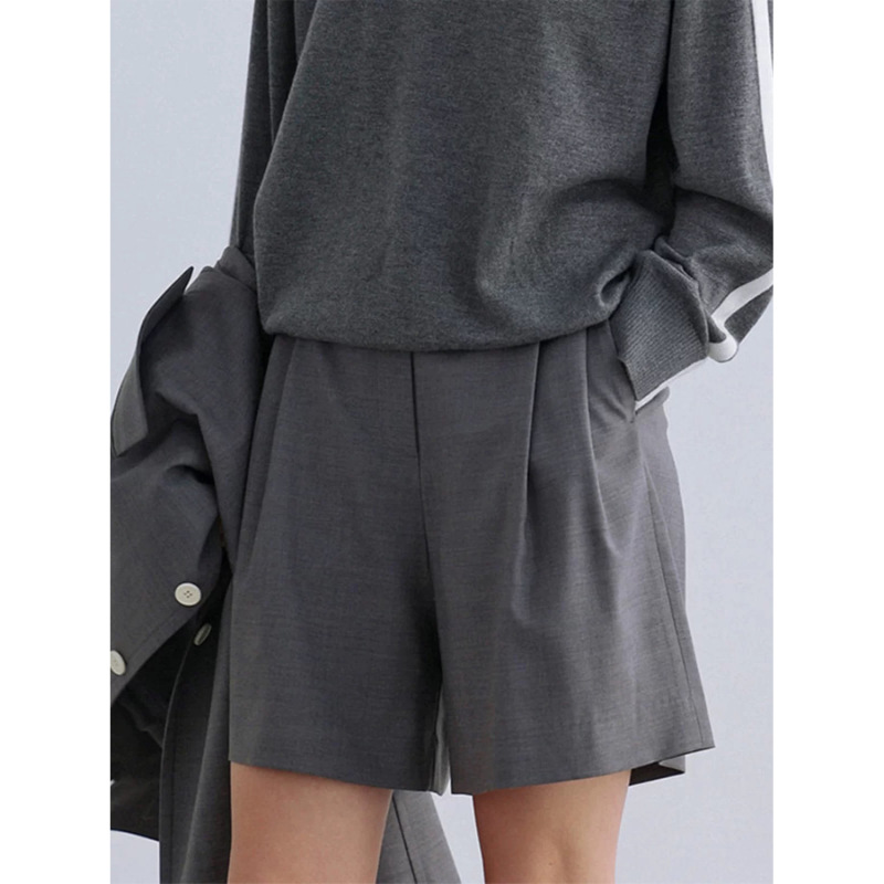 Fac*Depattern Tencel Wool Suit Shorts Women's 25Ss Spring and Summer Elastic High-Waisted Wide-Leg Casual Pants