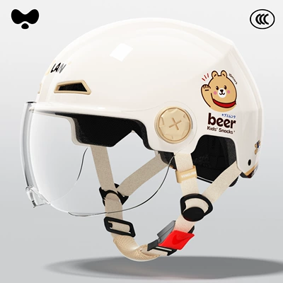 Yinglan Helmet Women's Electric Vehicle Men's Summer Sun Protection Uv Summer Half Helmet 3C Certified Battery Motorcycle Helmet (Motosiklet kaskı (dəbilqə)) - 3c-cute-bear-hd-short-lens-class-a-new-national-standard-one-size-fits-all