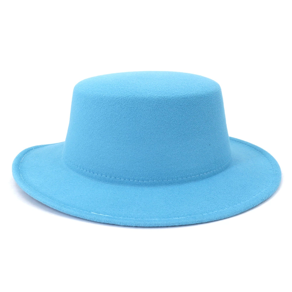 wide brim fedora Bauhinia Fashion Imitation Woolen Boater Flat Top Hats For Women Men Felt Wide Brim Fedora Hat Lady Green/Pink Panama Jazz Cap cream fedora hat