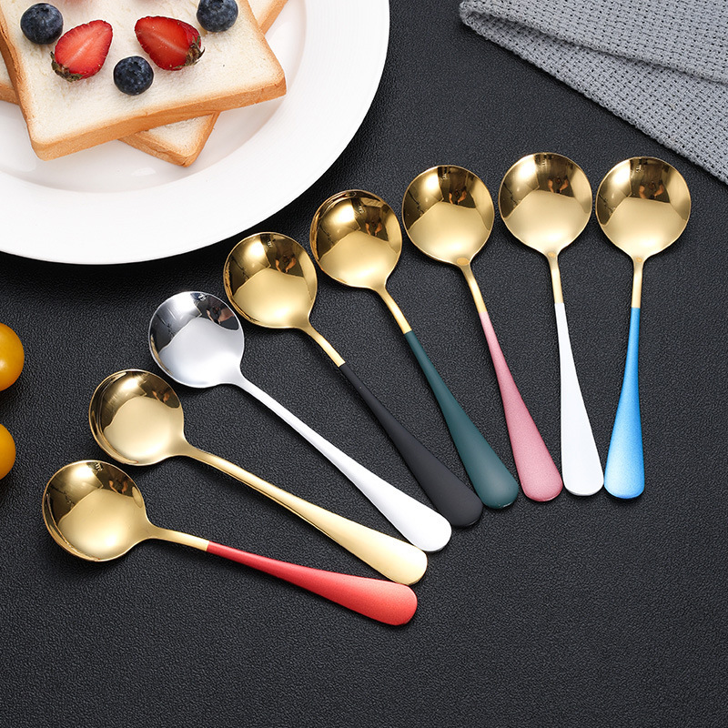 Factory direct stainless steel spoon hotel tableware spoon soup dessert spoon paint No. 3 round spoon can print logo Factory direct stainless steel spoon hotel tableware spoon soup dessert spoon paint No. 3 round spoon can print logo