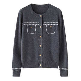 高级货圆领山羊绒衫女2025新款秋冬装加厚毛衣针织外套