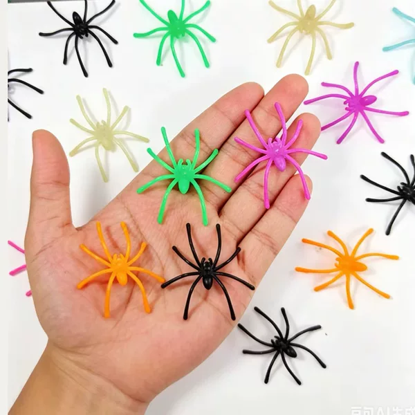 Colorful Spider Toys Halloween Plastic Spider Model Ornaments Long-Legged Spider Black Spider Cotton Spider Accessories