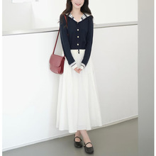 2025韩系早秋超火穿搭一整套学院风巨好看小个子针织衫两件套装裙