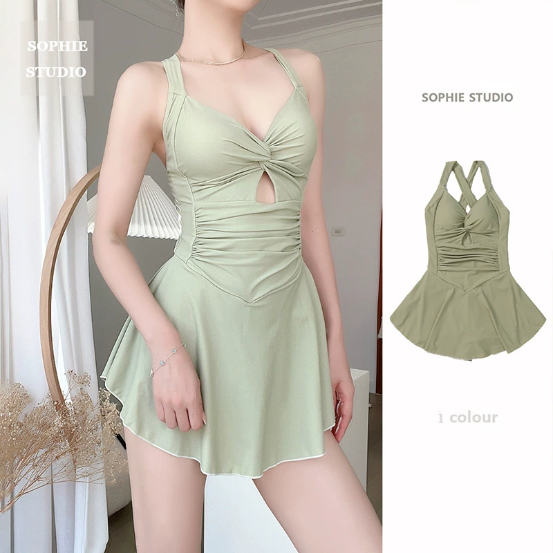 Новинка 2023 года, женский купальник, летняя юбка, стильная сексуальная юбка, закрывающая живот, цельный купальник для похудения для девочек, консервативная маленькая грудь, пуш-ап, горячий источник