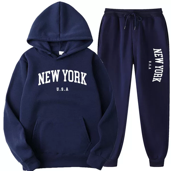 New York American Cross-Border Autumn and Winter New Casual Sweatshirt Suit for Men and Women Fashion Letter Print Loose Hooded Suit