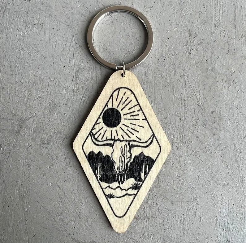 Vintage Style Cactus Sun Rhombus Pu Leather Wood Unisex Bag Pendant Keychain display picture 3