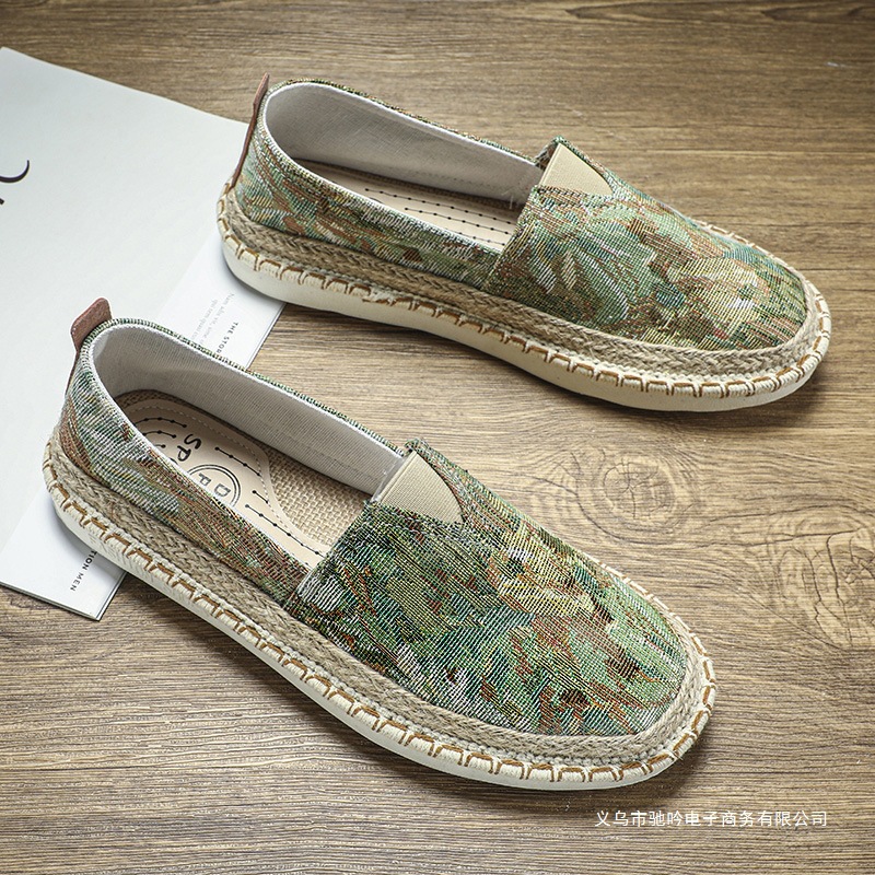 Canvas Men's Shoes Spring & Fall Breathable Non-Slip Lazy Slip-Ons Old Beijing Cloth Shoes Men's Straw Fisherman Sneakers Trendy Shoes