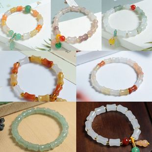 Natural Xinjiang Tianshan Jade Bamboo Knot Bracelet with Gemstone Light Jade Multi-Circle Three-Color Bamboo Knot Bracelet