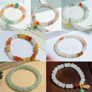 天然新疆天山翠手串金丝玉竹节手链宝石光玉石多圈三彩竹节手链