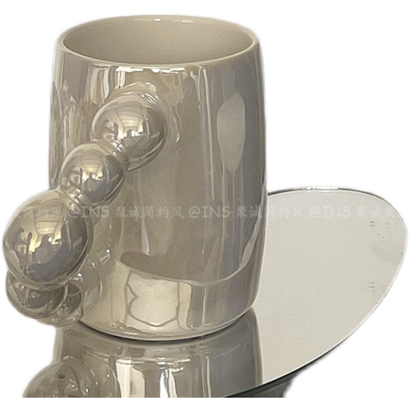 2Fins Same Style Candy Cane Handle Mug Rotating Ball Handle Coffee Cup Pearlescent Color Fairy Bubble