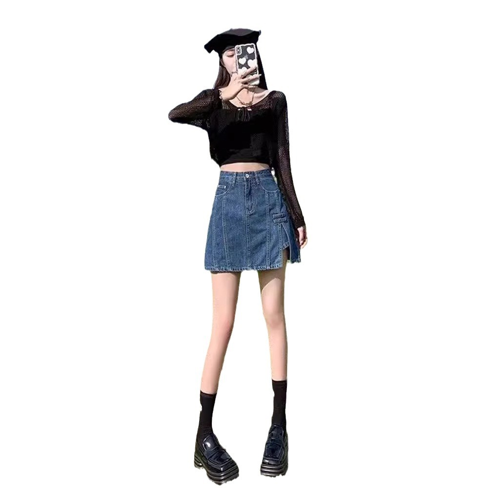 Blue summer denim skirt