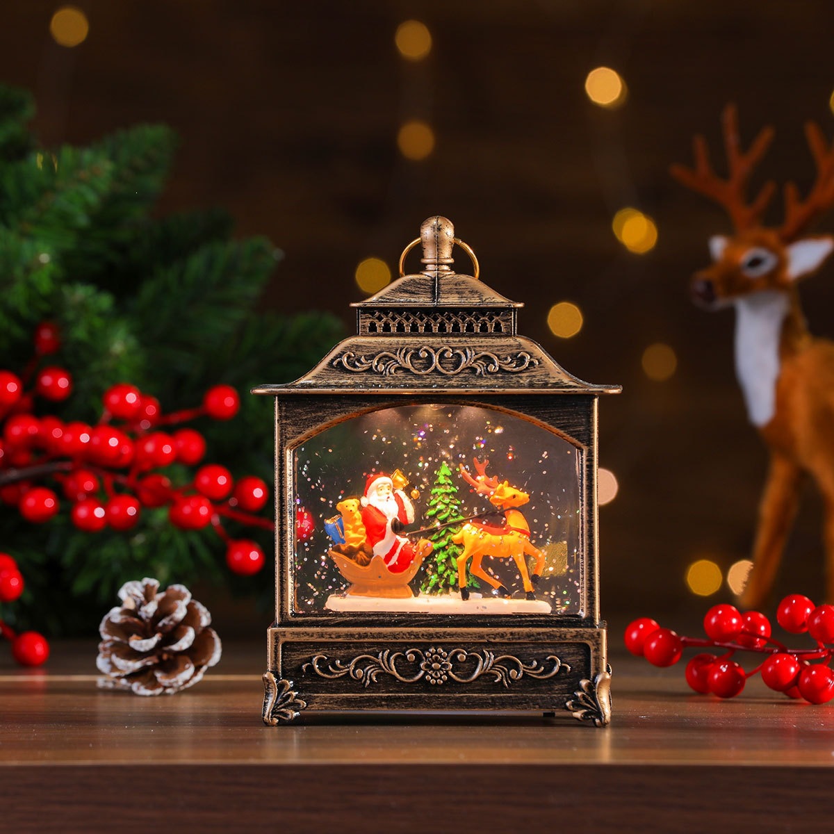 Nueva música de Navidad nieve inyección de agua TV lámpara de noche lámpara de aceite lámpara de caballo decoración de regalos image 33