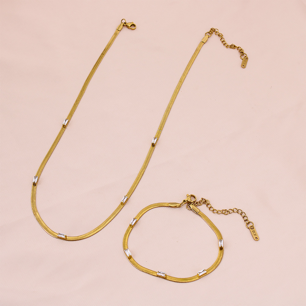 Fashion Square Stainless Steel Plating Inlay Zircon Bracelets Necklace 1 Piece