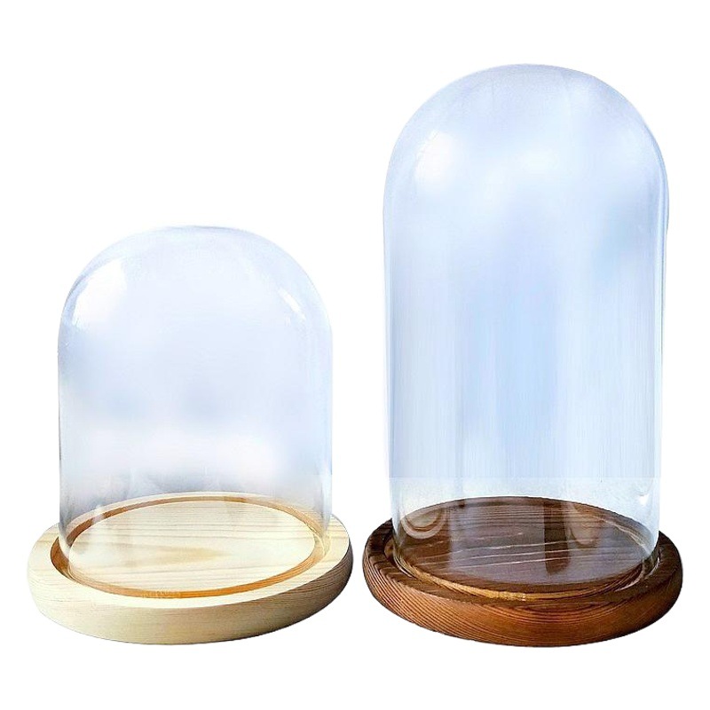 Manufacturer's Cross-Border Eternal Dried Flower Glass Cover Figurine Clay Figure Clock Transparent Dust-Proof Display Box Desktop Ornament